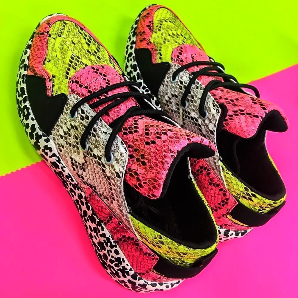 Neon Pink & Yellow Snake-Print Women's Sneakers